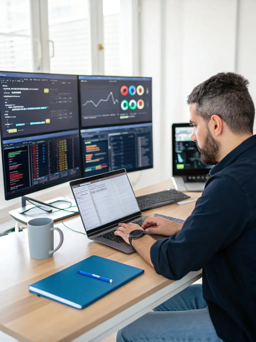 A DevOps engineer automating deployment pipelines, highlighting Softlydev's commitment to streamlining software delivery and improving collaboration.